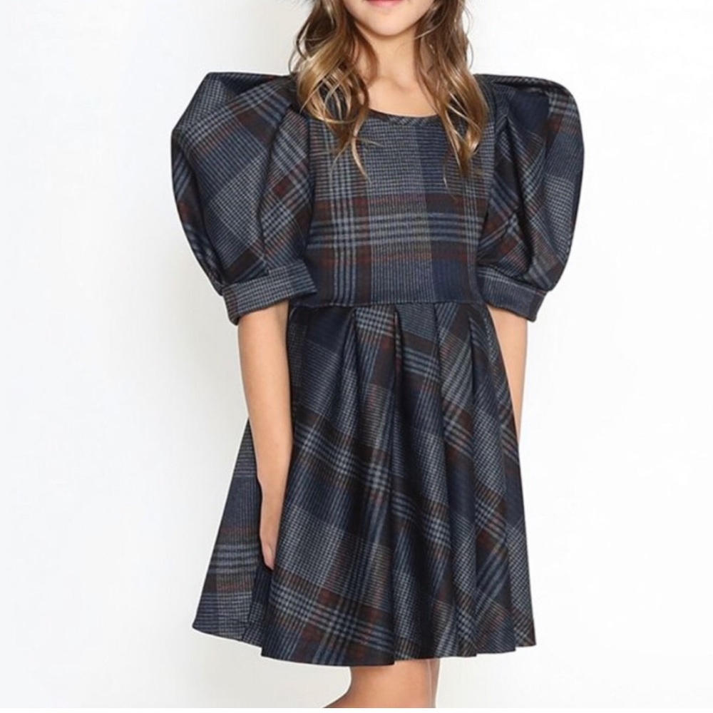 Lanoosh Plaid Puff Sleeve Dress